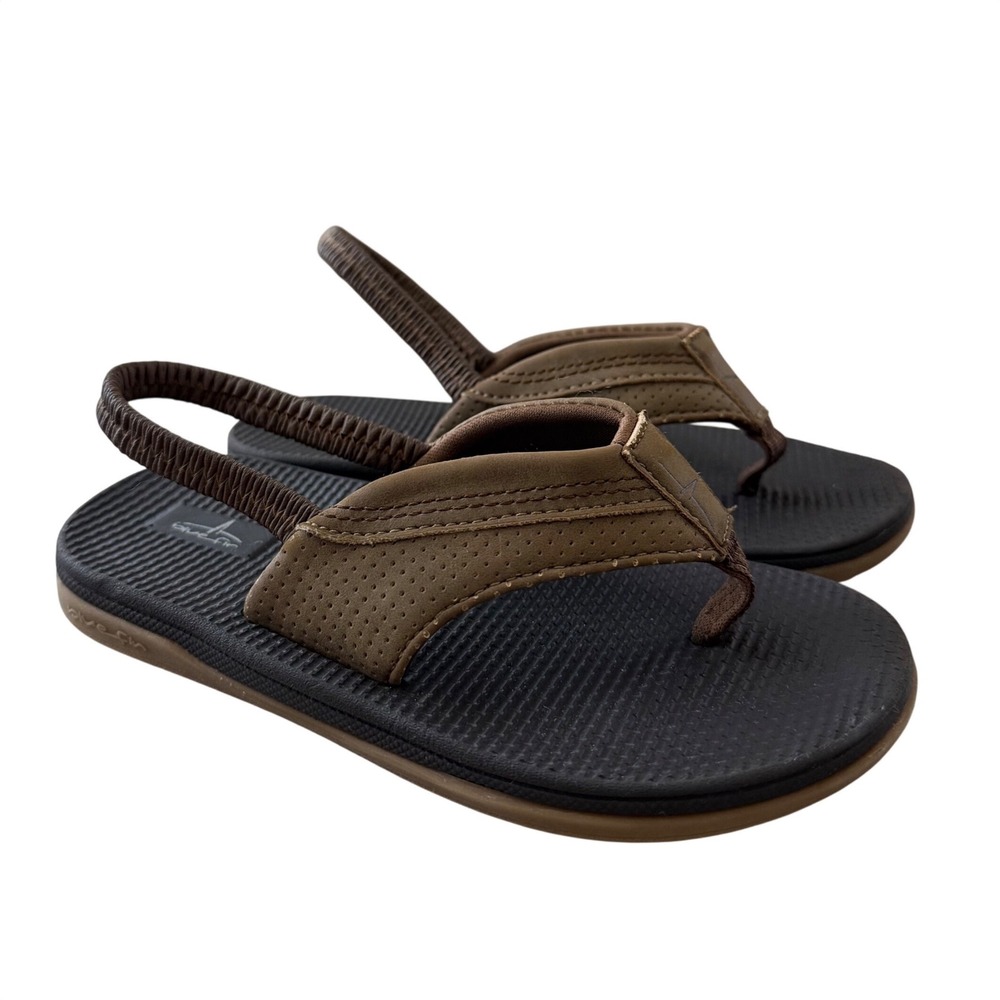 Bluefin Little boys Brown Black Elastic Backstrap Flip‎ Flop Sandals Size 11